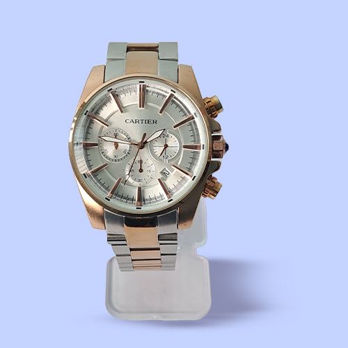 Cartier Rosegold Silver Dualtone Stainless Steel Watch- Elegant Silver White Dial (First Copy)