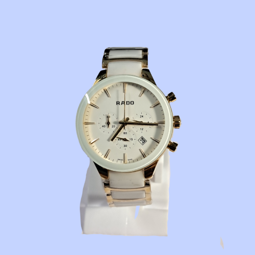 Rado Centrix Chronograph White Ceramic with Rose Gold fashionable Watch (First Copy)