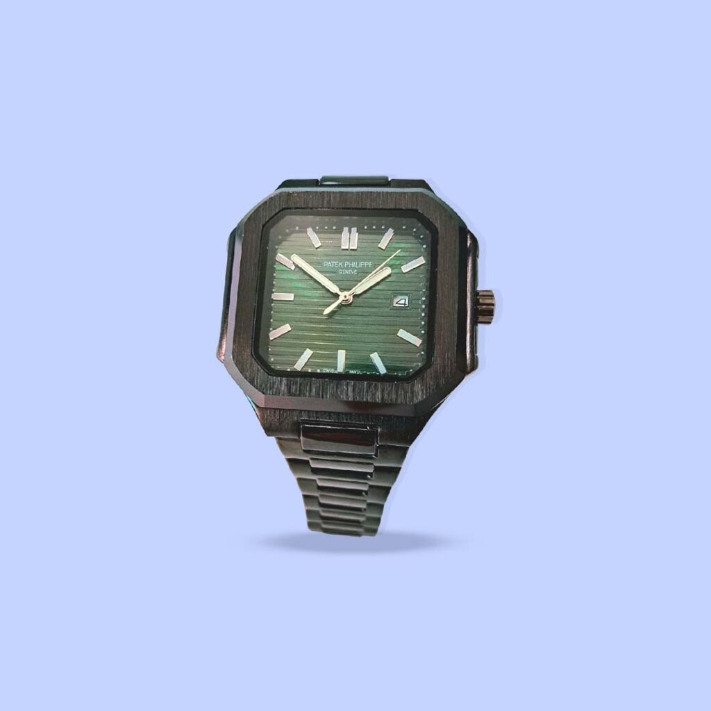 Patek Philippe Cubitus Copy Watch –Olive Green Dial, Black Stainless Steel Strap